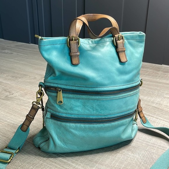 Vintage FOSSIL Teal Large Leather Explorer Foldover Crossbody Messenger Bag - Picture 3 of 15